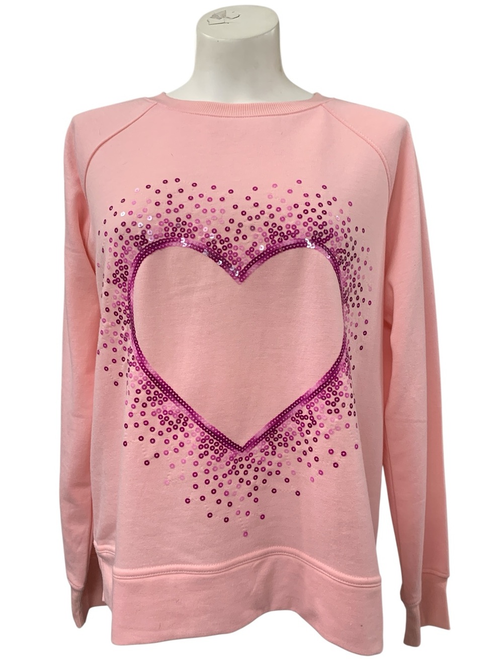 Workshop NWT Republic Clothing Pink Sequin Heart Crewneck Sweater Size S